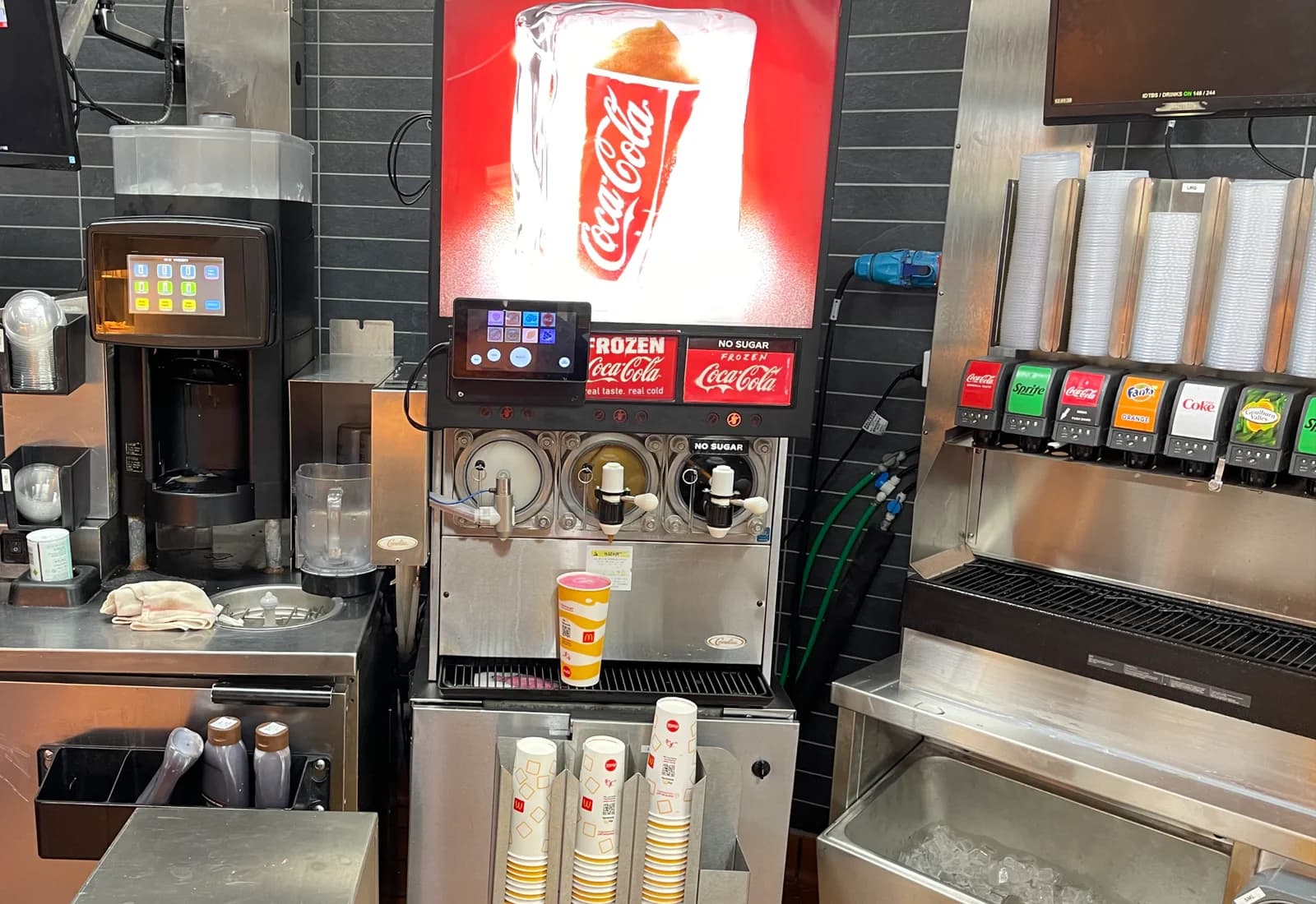 Frozen beverage and postmix machines in a commercial service area